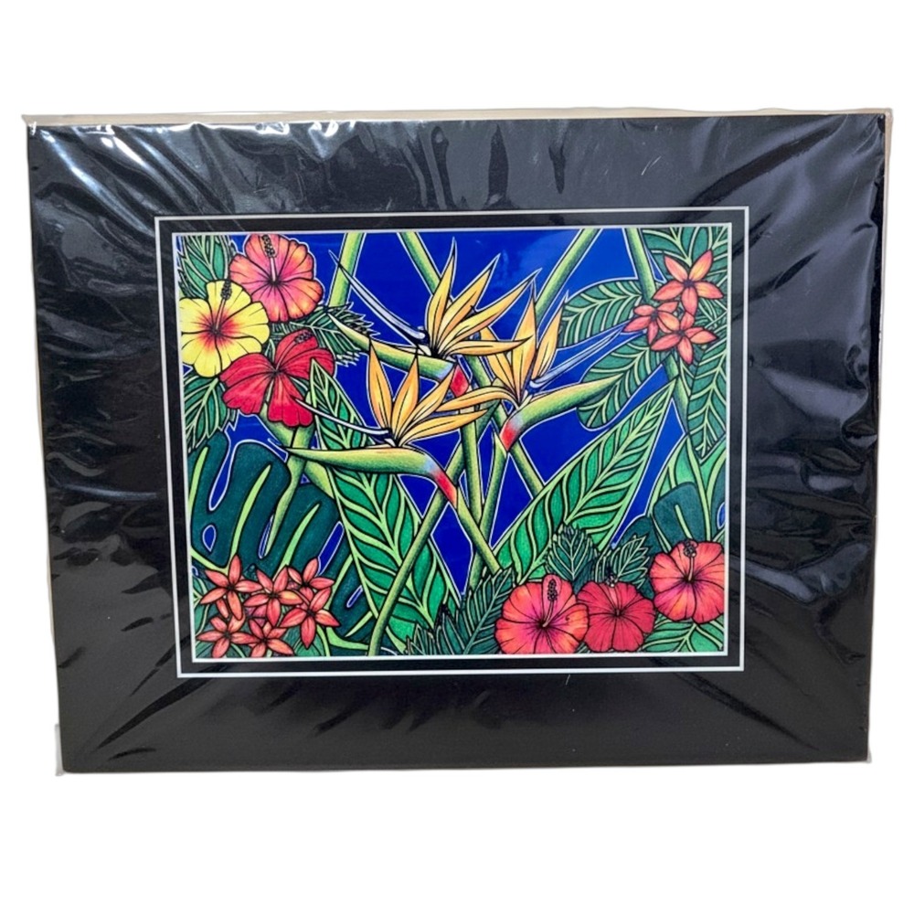 Signed Hawaiian Art Print Plantasia Cindy Coats Matted Tropical Flowers